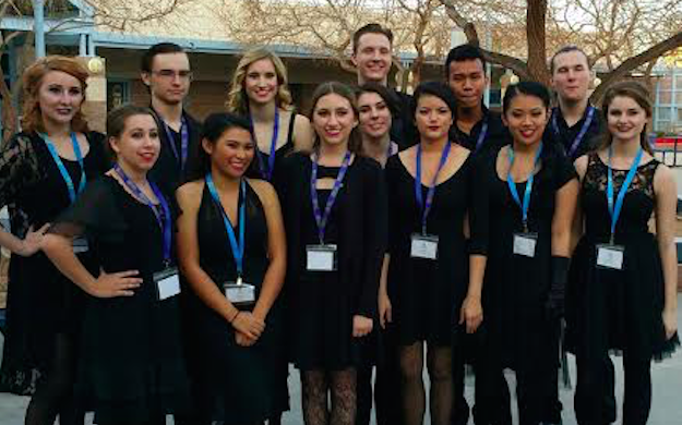 Photo caption: Faith's Honors musical theatre class ready and dressed to present their group number. Photo by unkown