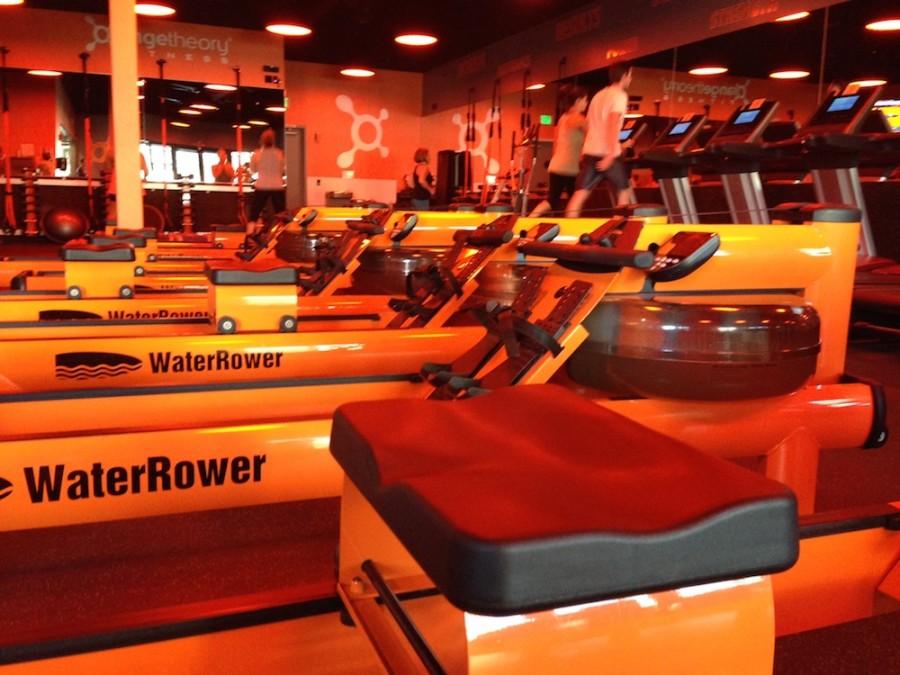 Water rowing systems line the gym floor at Orange Theory on West Sahara.
