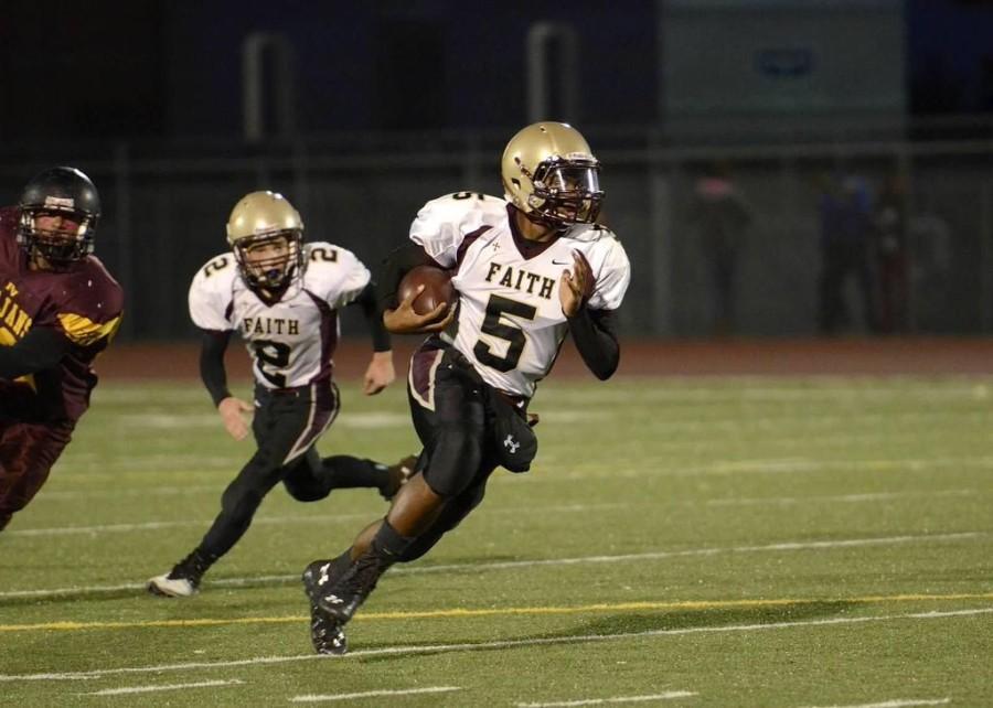 Photo caption: Brenden Joyce scrambles against Pahrump.