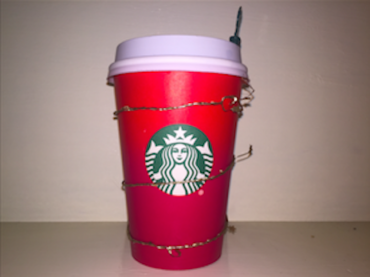 Photo caption: Starbucks has received a lot of attention regarding their red-colored cups.