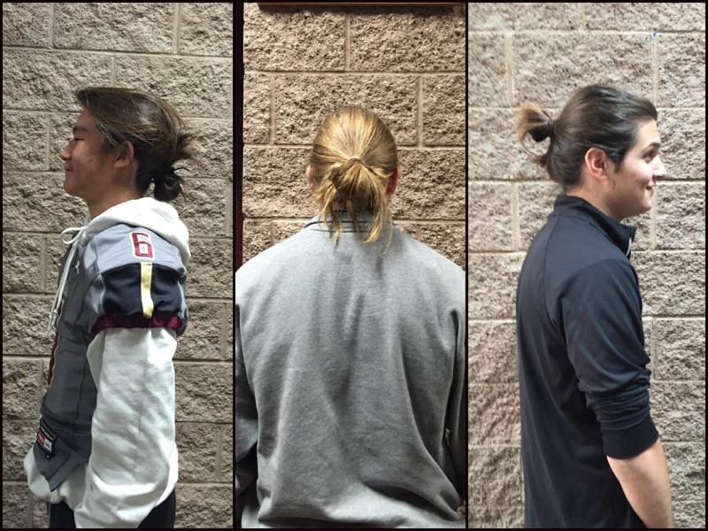 Photo caption: Boys are showing off their man buns around school.