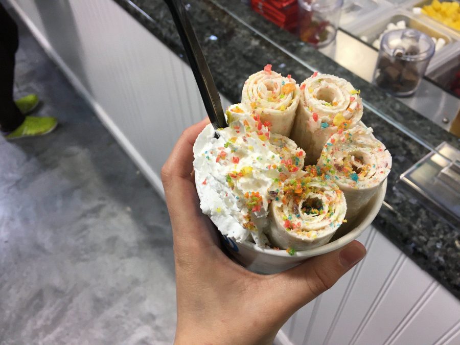 Photo caption: Pictured here is the "Cereal n Cream" with Fruity Pebbles rolled into it. 