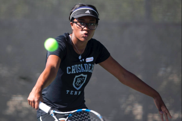 Jade Mayweather focuses on the ball in one of her biggest matches.