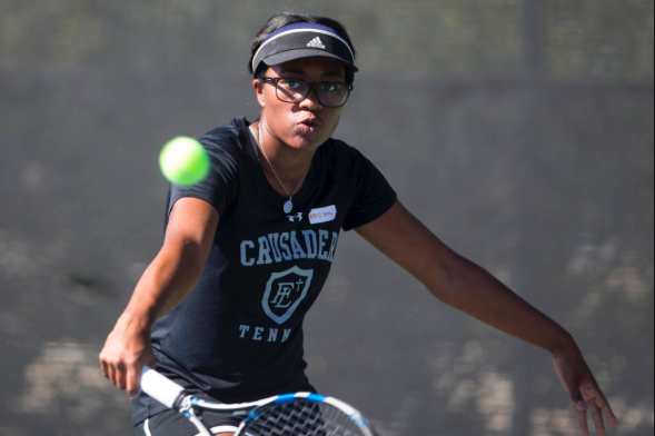 Jade Mayweather focuses on the ball in one of her biggest matches. 