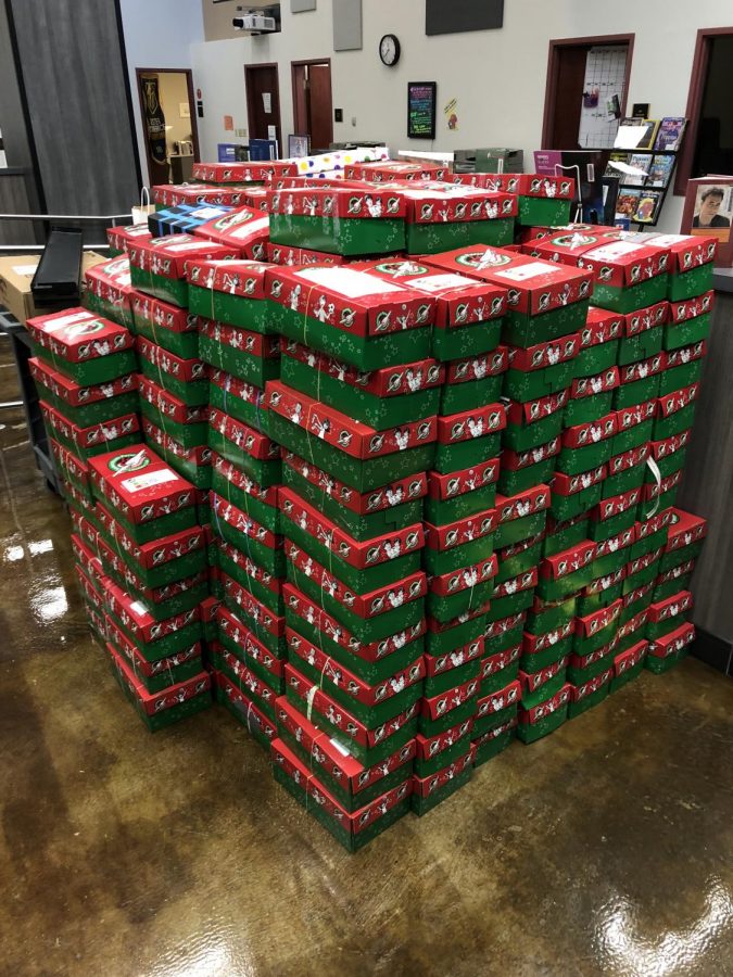 These boxes donated by Faith Lutheran students are waiting to be delivered to children around the world.