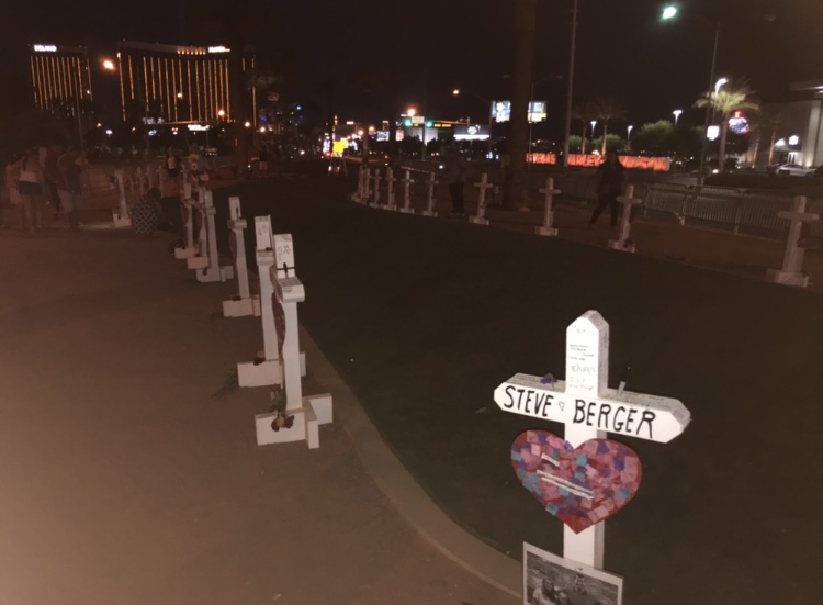 People from all over the country come to visit the crosses the weekend of the one year anniversary of the October 1 shooting massacre, set up just south of Mandalay Bay and the concert venue. 