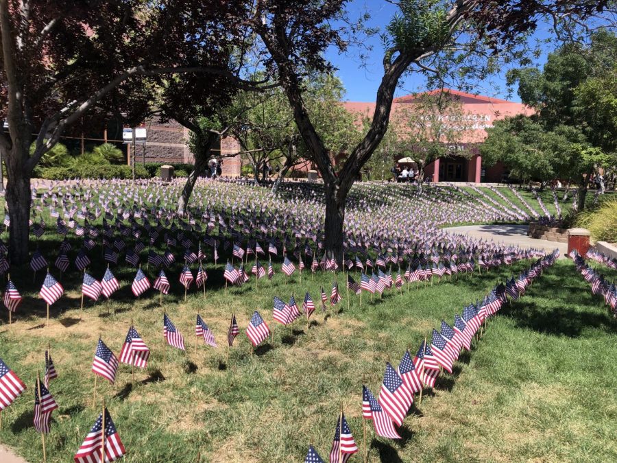 2,996 American flags were planted in the ampitheatre to represent America's resilience. 