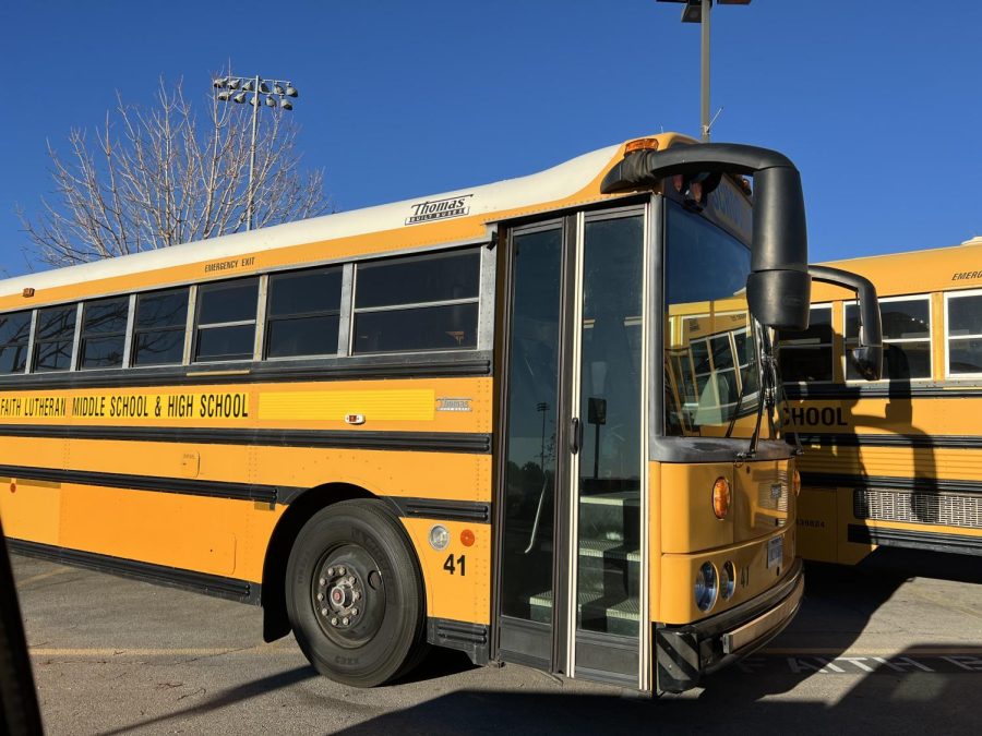 One of Faith Lutheran's on-campus school buses.