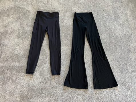 Picture: A regular pair of leggings on the left and flared leggings on the right.