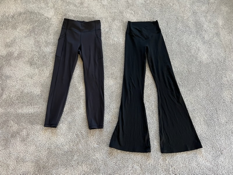 Picture: A regular pair of leggings on the left and flared leggings on the right.