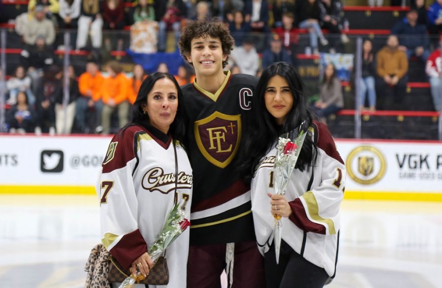 Lazaro 'Tito' Cabrera with his family during Faith Lutheran's Senior Night hockey game.