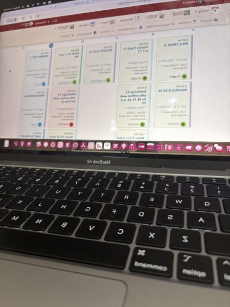 Assignment center on Crusader Connect showing student has overdue assignments.